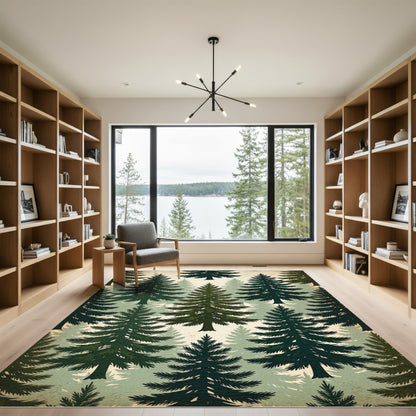 Vintage Emerald Pine Forest Landscape Rug