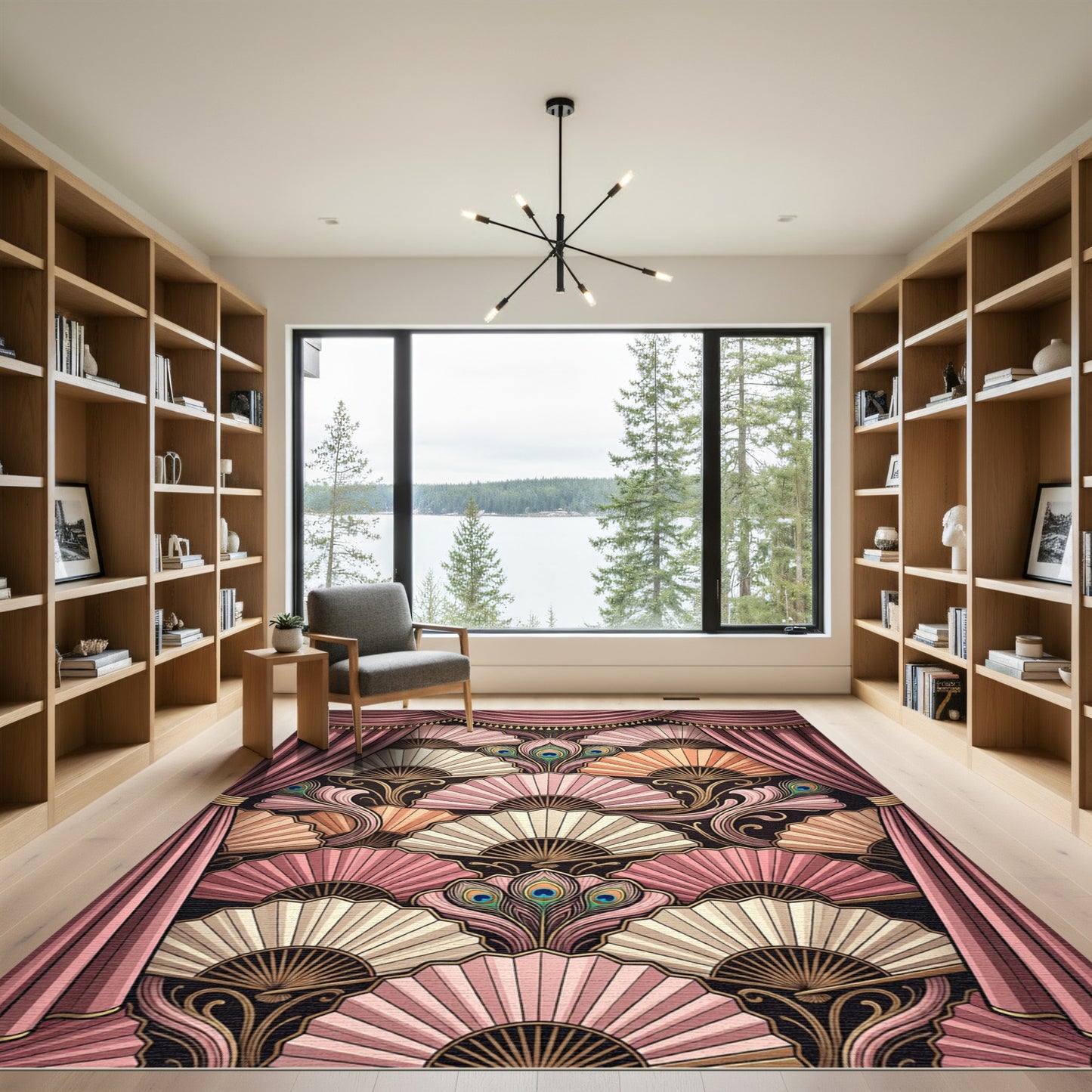 Pink Peach Fan Peacock Feather Radiance Rug