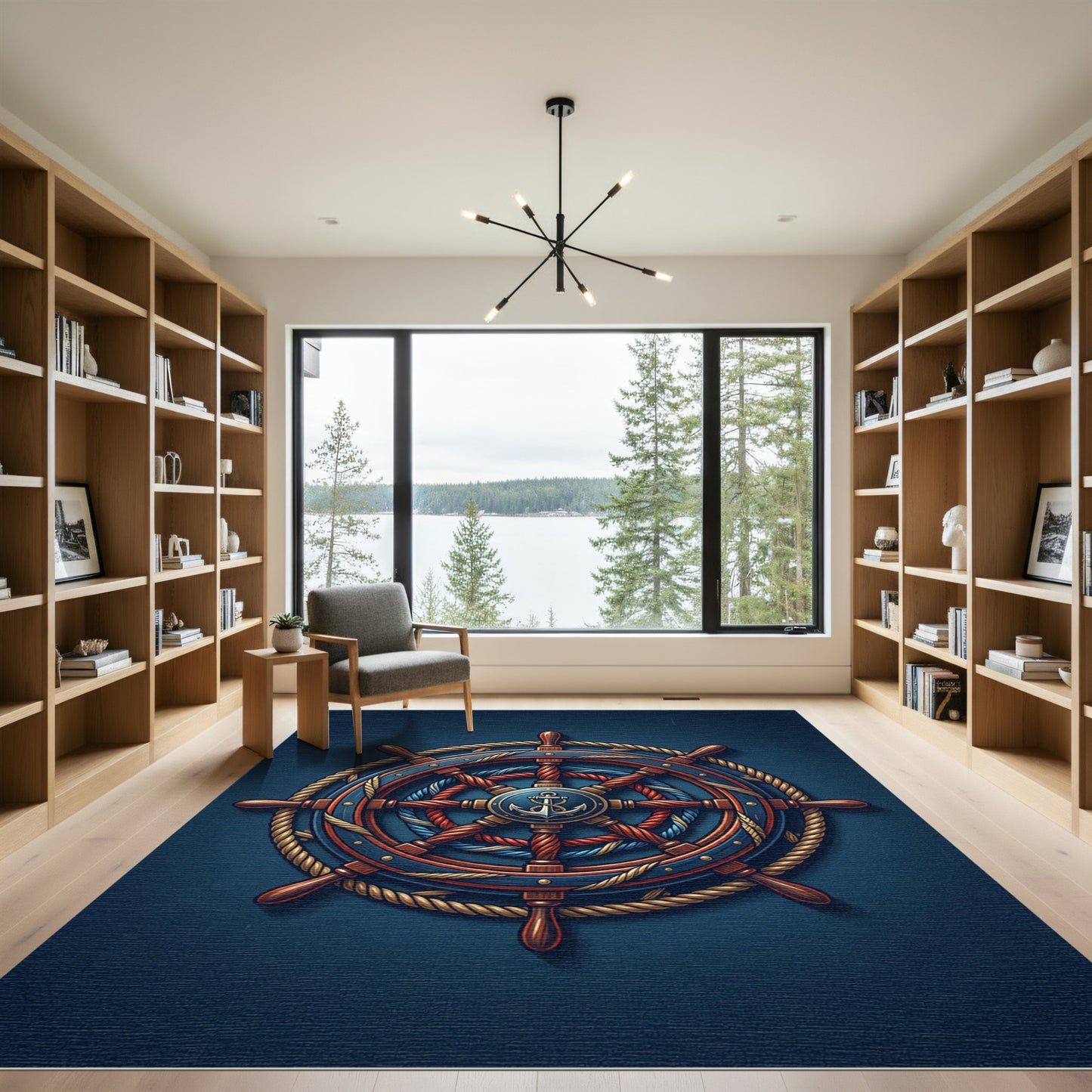 Nautical Anchor Ship Wheel Navy Rug
