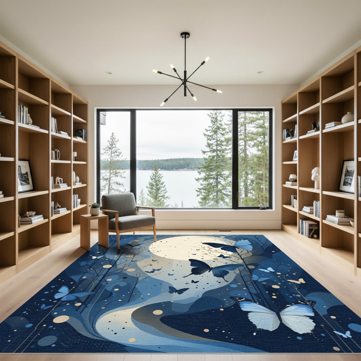 Midnight Blue Butterfly Moonscape Rug