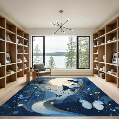 Midnight Blue Butterfly Moonscape Rug