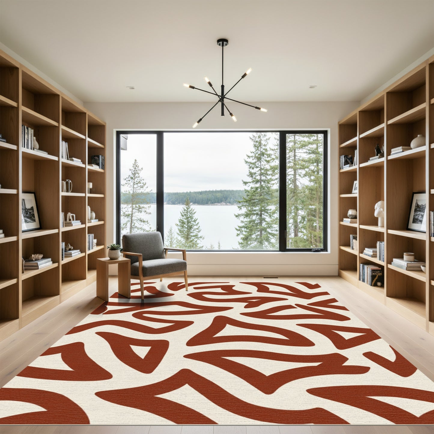 Terracotta Abstract Flowing Lines Rug