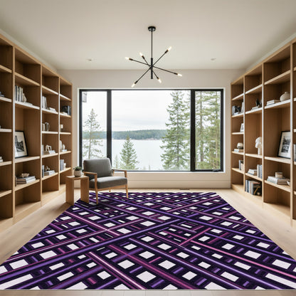Modern Purple Geometric Lattice Grid Rug