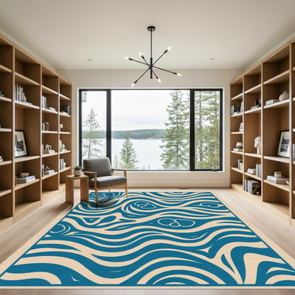 Teal Abstract Organic Wave Rug