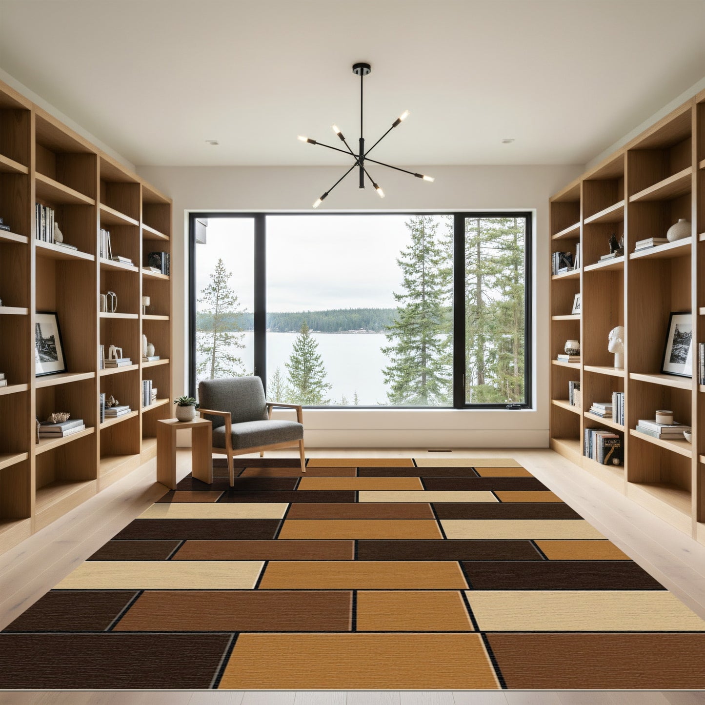 Modern Earthy Brown Geometric Block Rug