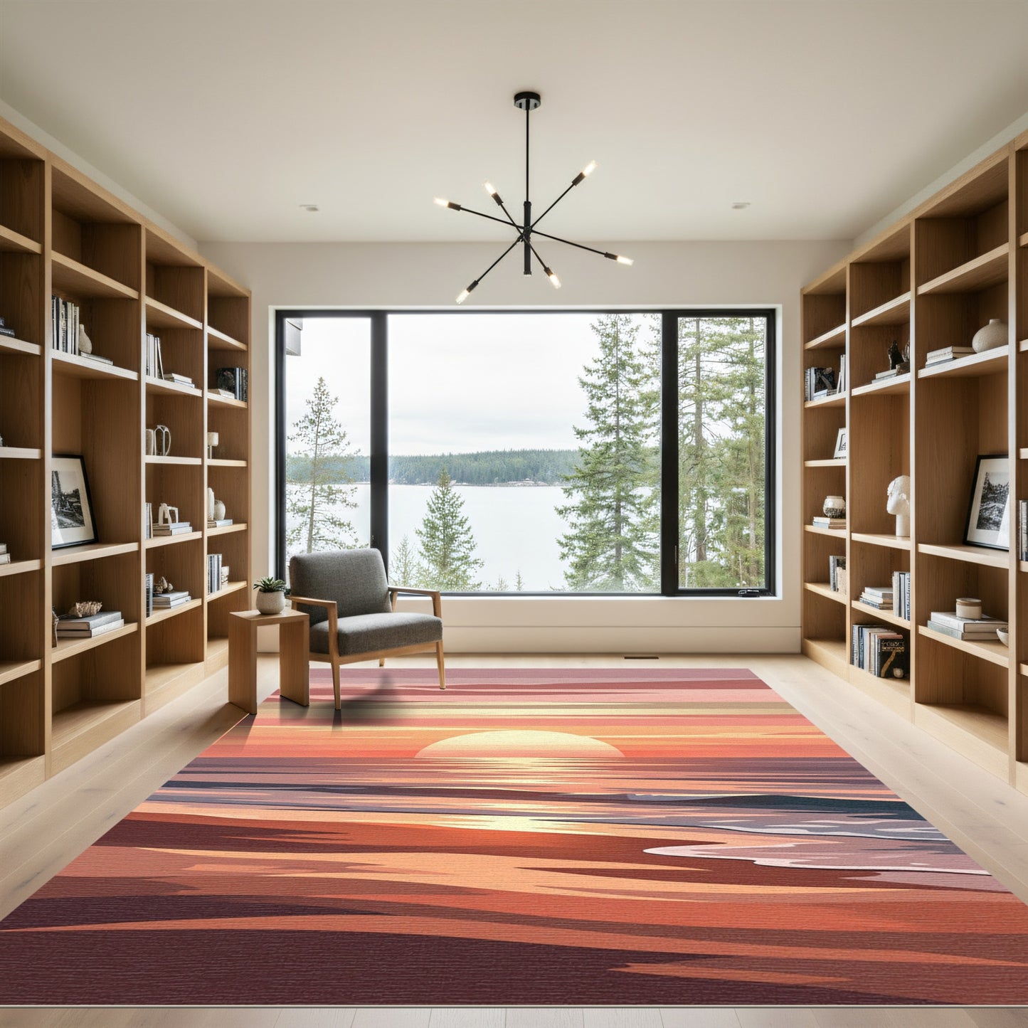 Sunset Horizon Ocean Waves Warm Tones Rug