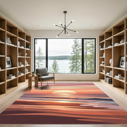 Sunset Horizon Ocean Waves Warm Tones Rug