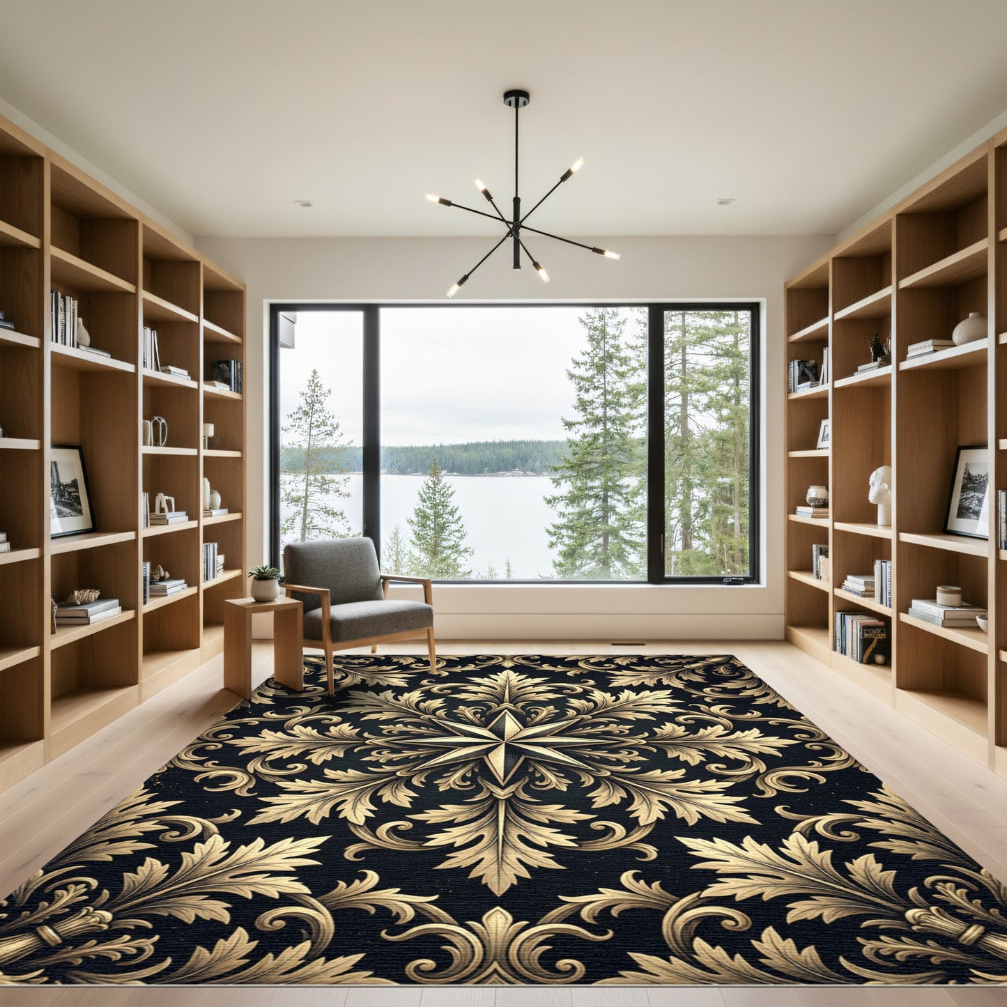 Golden Star Foliage Scroll Medallion Rug