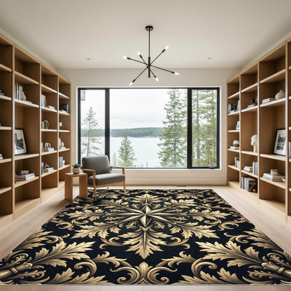 Golden Star Foliage Scroll Medallion Rug