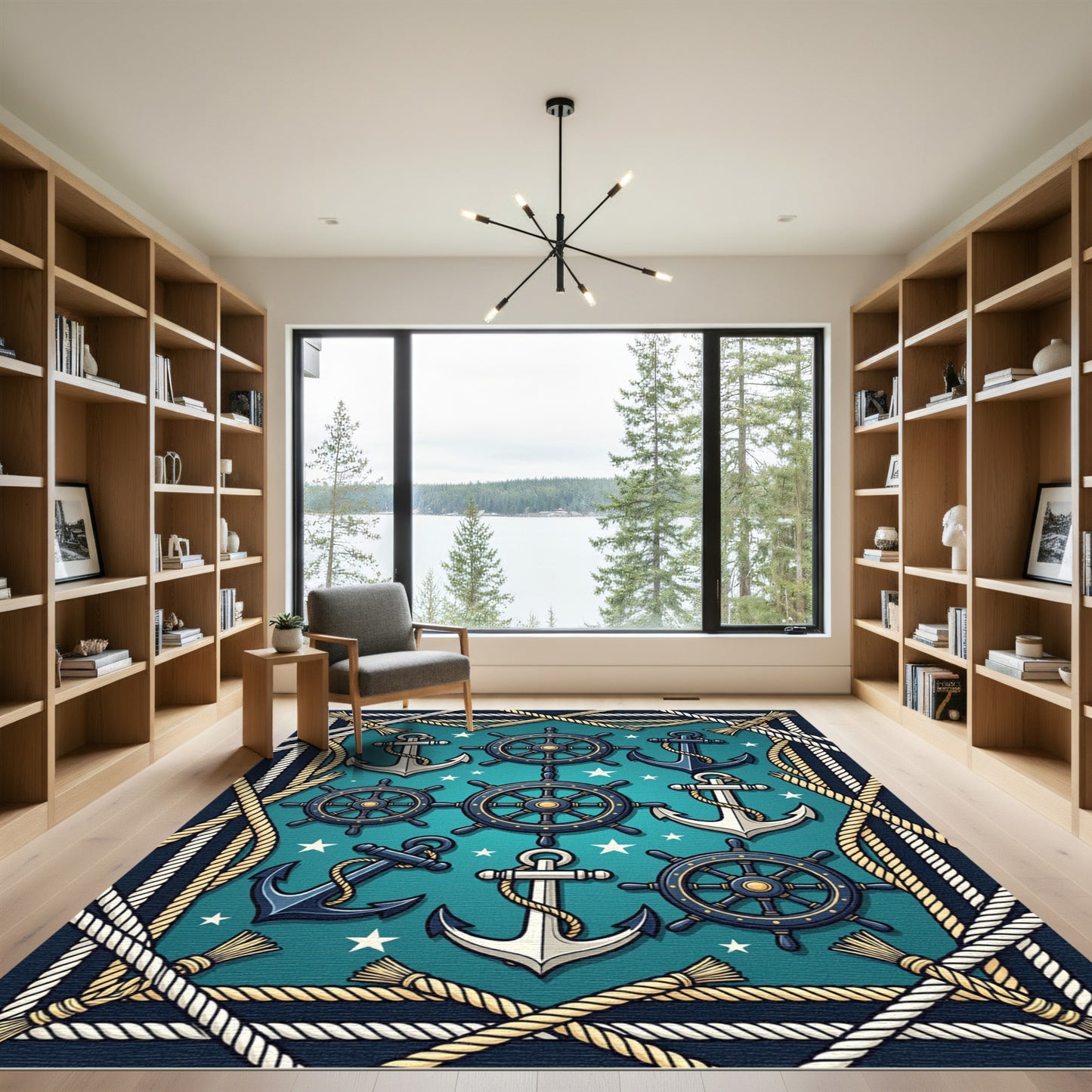 Nautical Helm And Anchor Navy Blue Rug