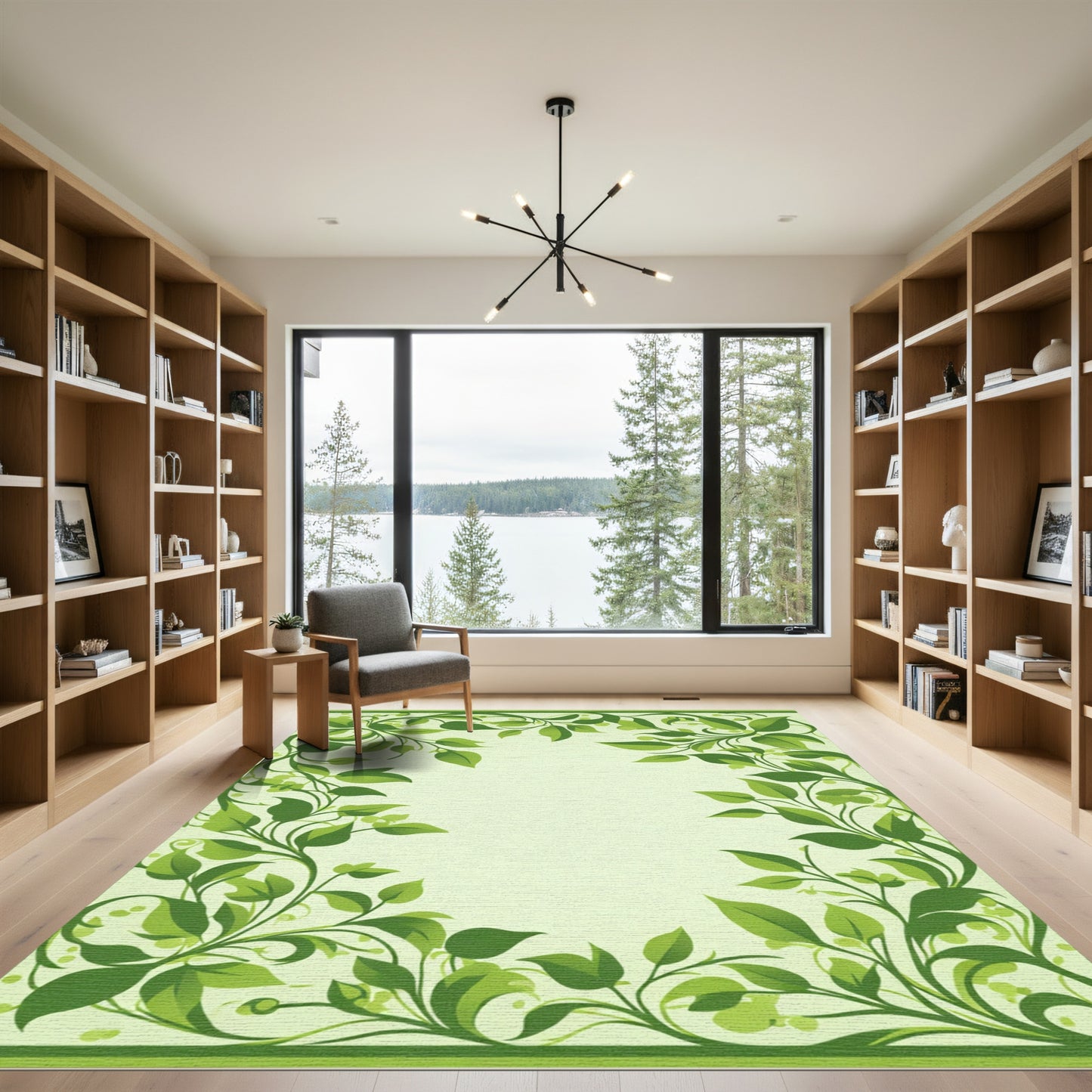 Green Leafy Vine Border Rug
