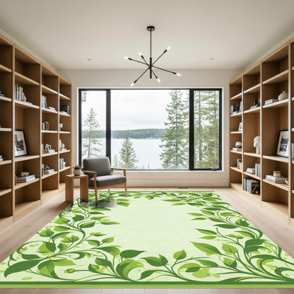 Green Leafy Vine Border Rug