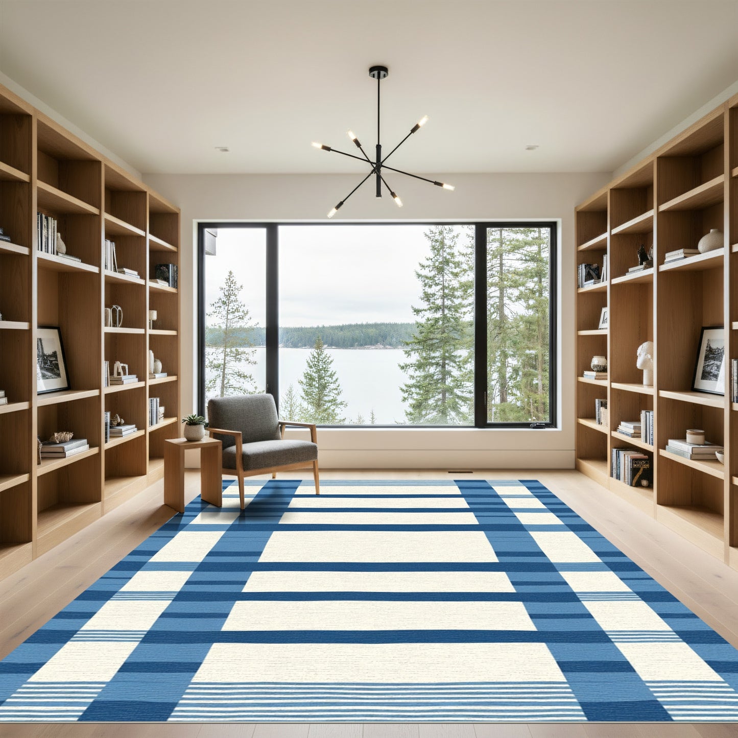 Classic Blue Plaid Stripe Accents Rug