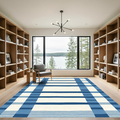Classic Blue Plaid Stripe Accents Rug