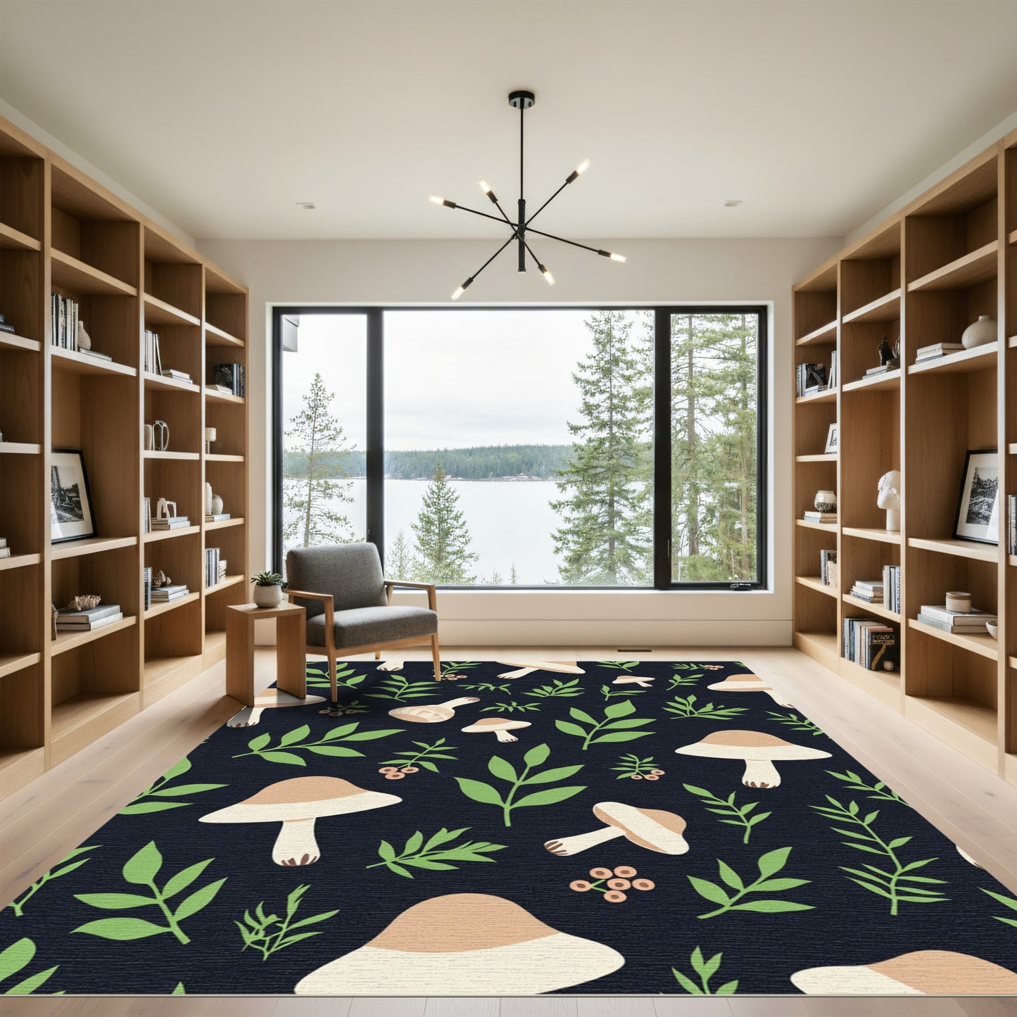 Mushroom Forest Deep Blue Foliage Rug