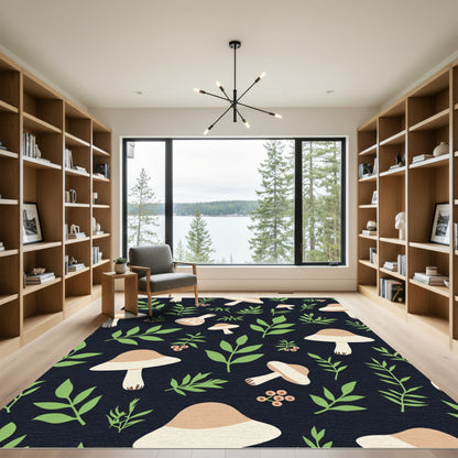 Mushroom Forest Deep Blue Foliage Rug
