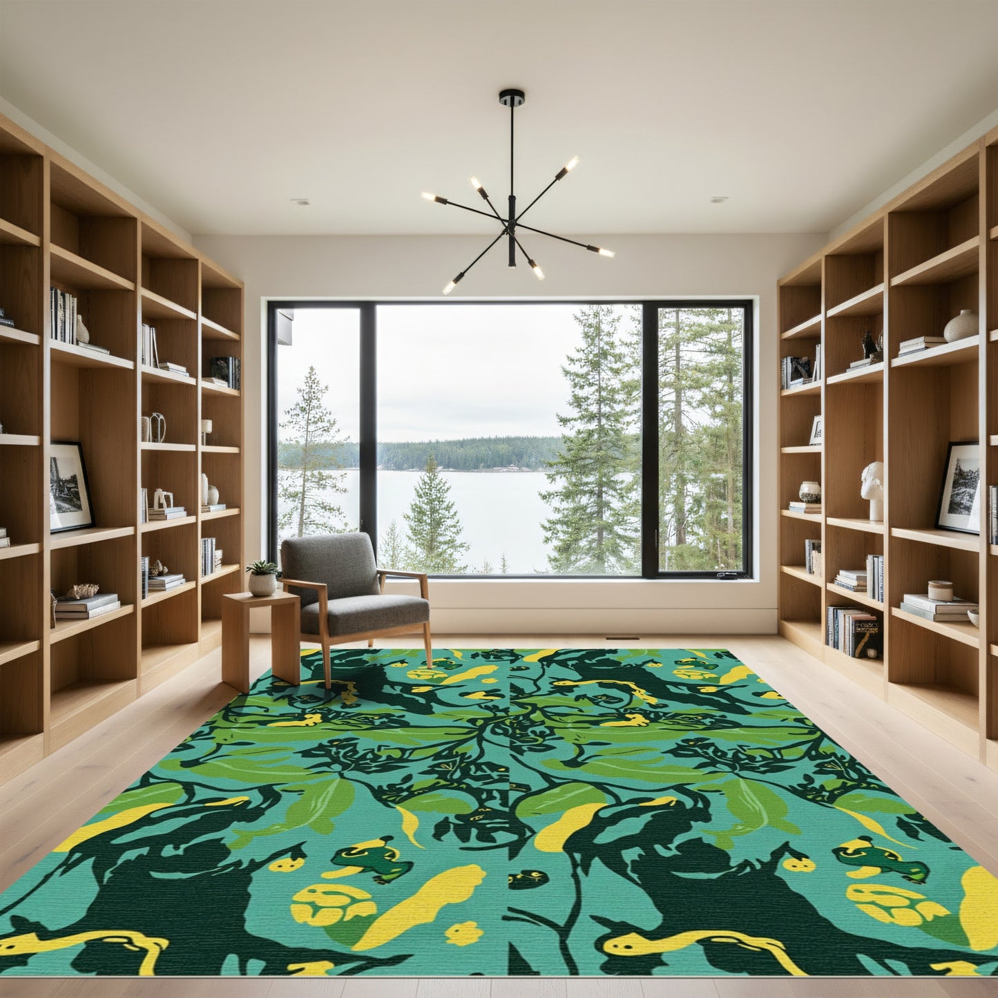 Lush Teal Jungle Frog Collage Rug