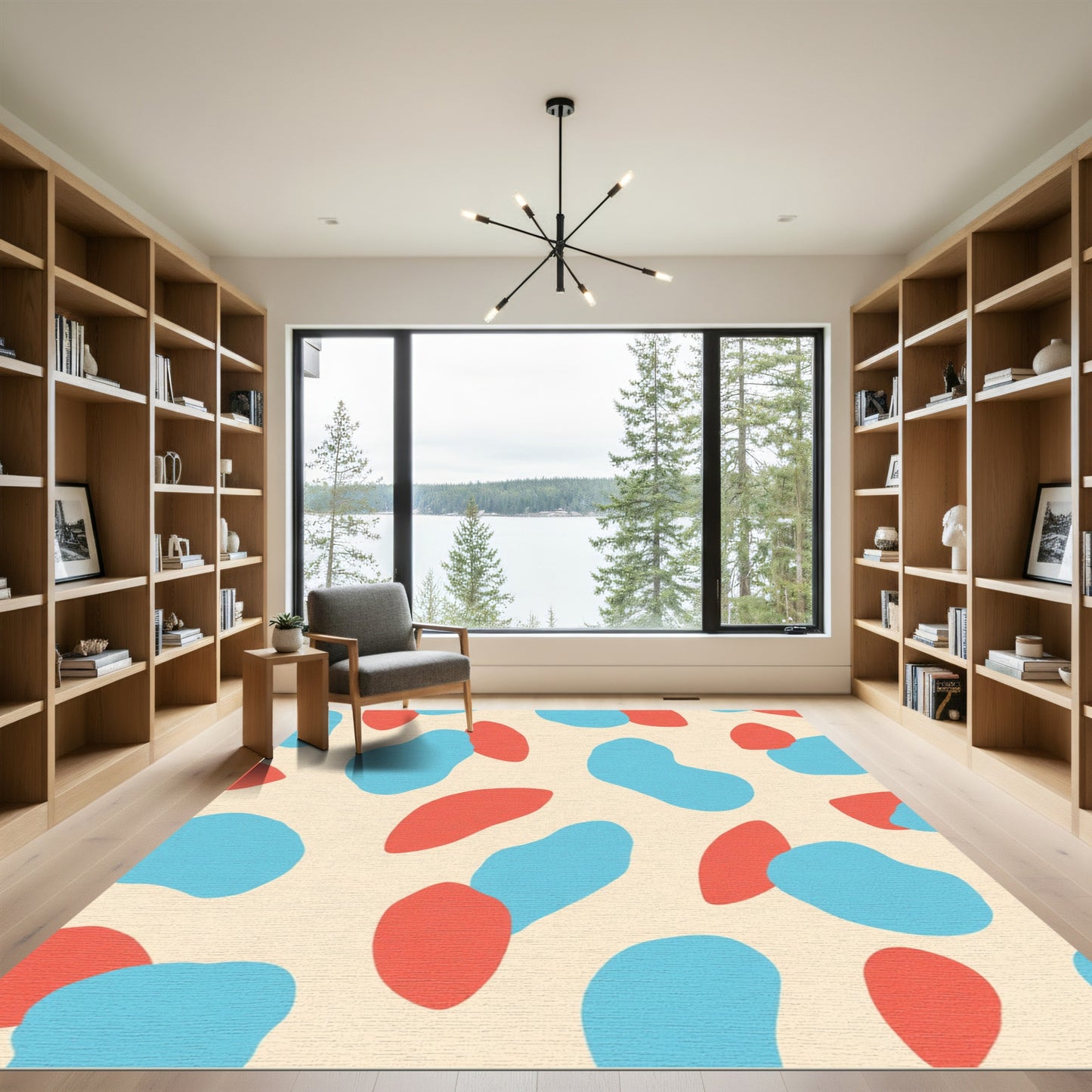 Coral Blue Abstract Blob Rug