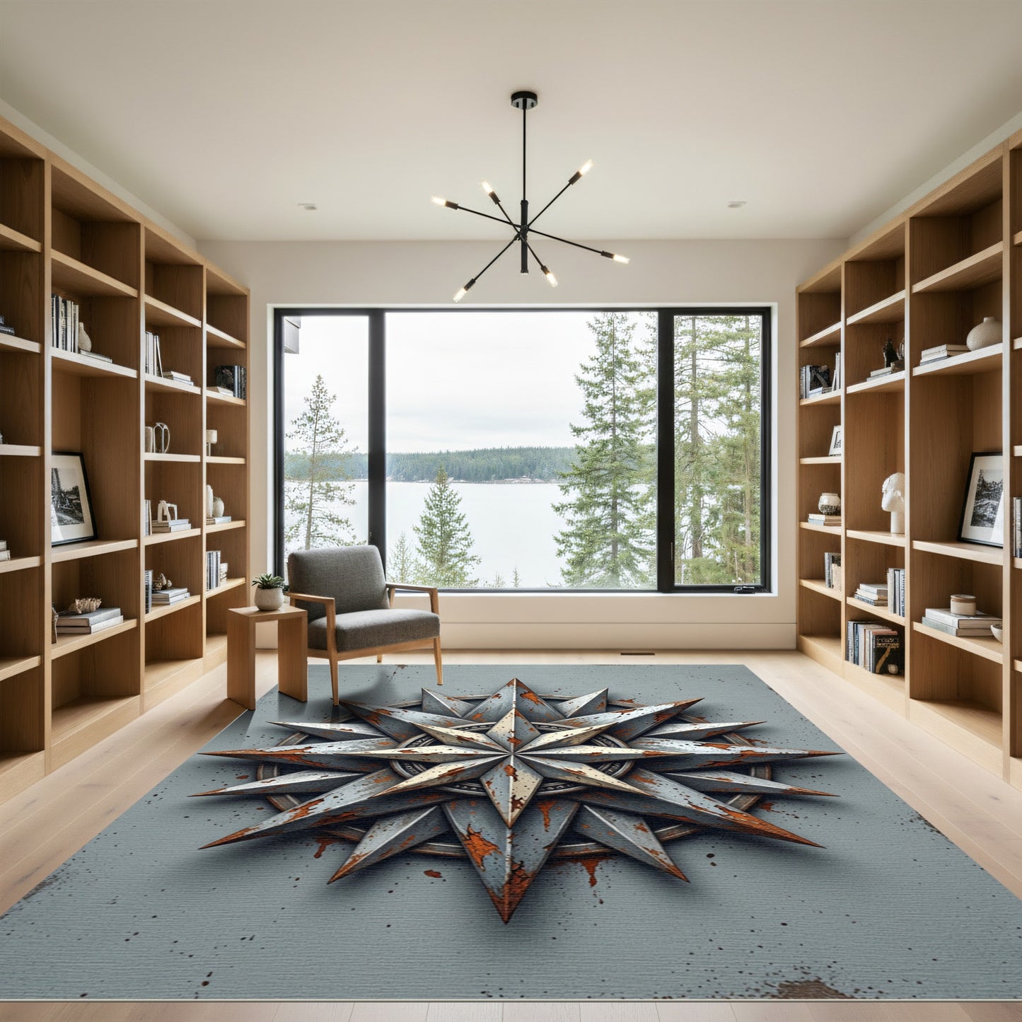 Industrial Metallic Compass Star Medallion Rug