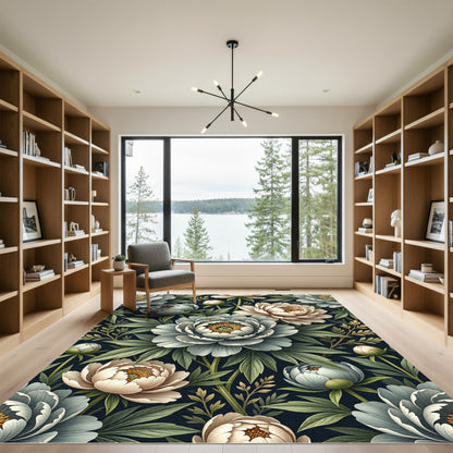 Elegant Sage and Cream Peony Bouquet Rug