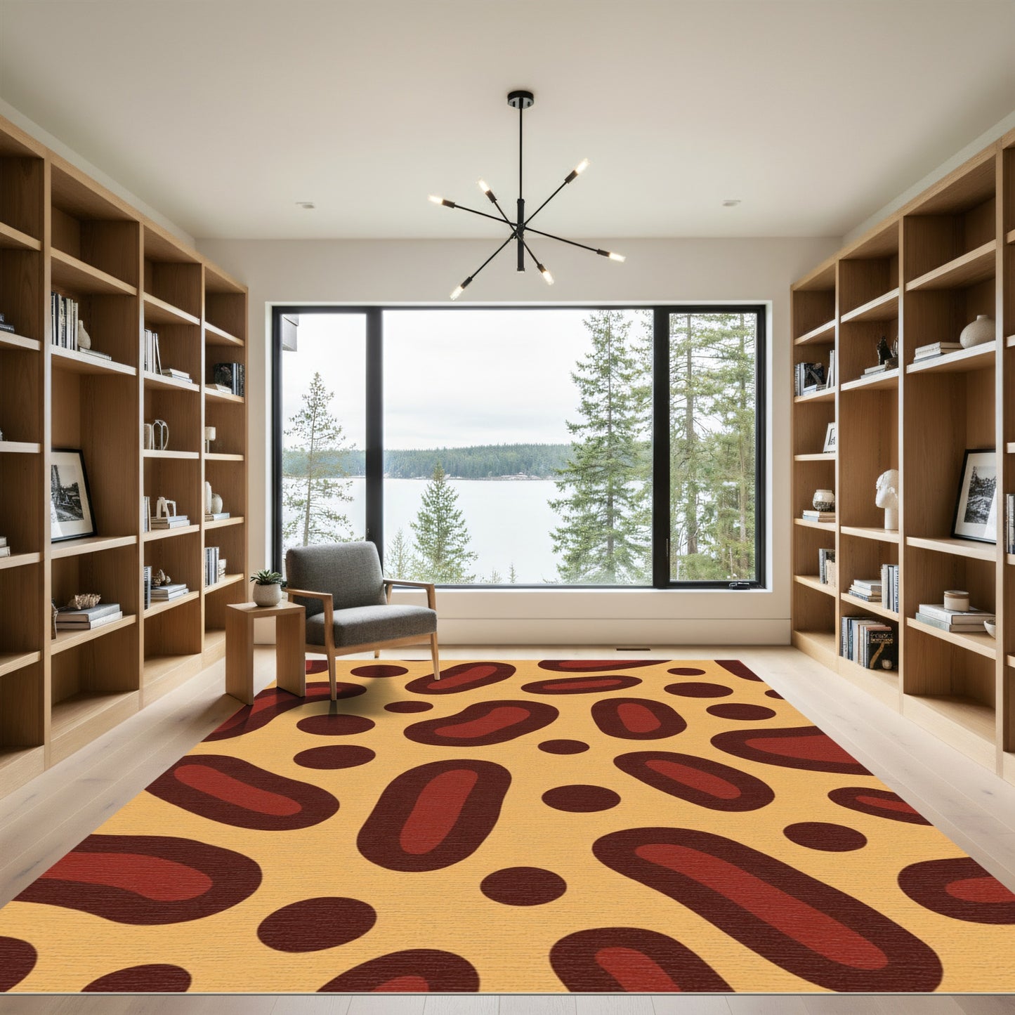 Abstract Ochre Crimson Biomorphic Shapes Rug