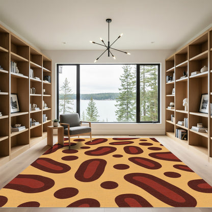 Abstract Ochre Crimson Biomorphic Shapes Rug