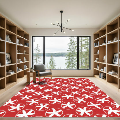 Red White Swirl Starburst Rug