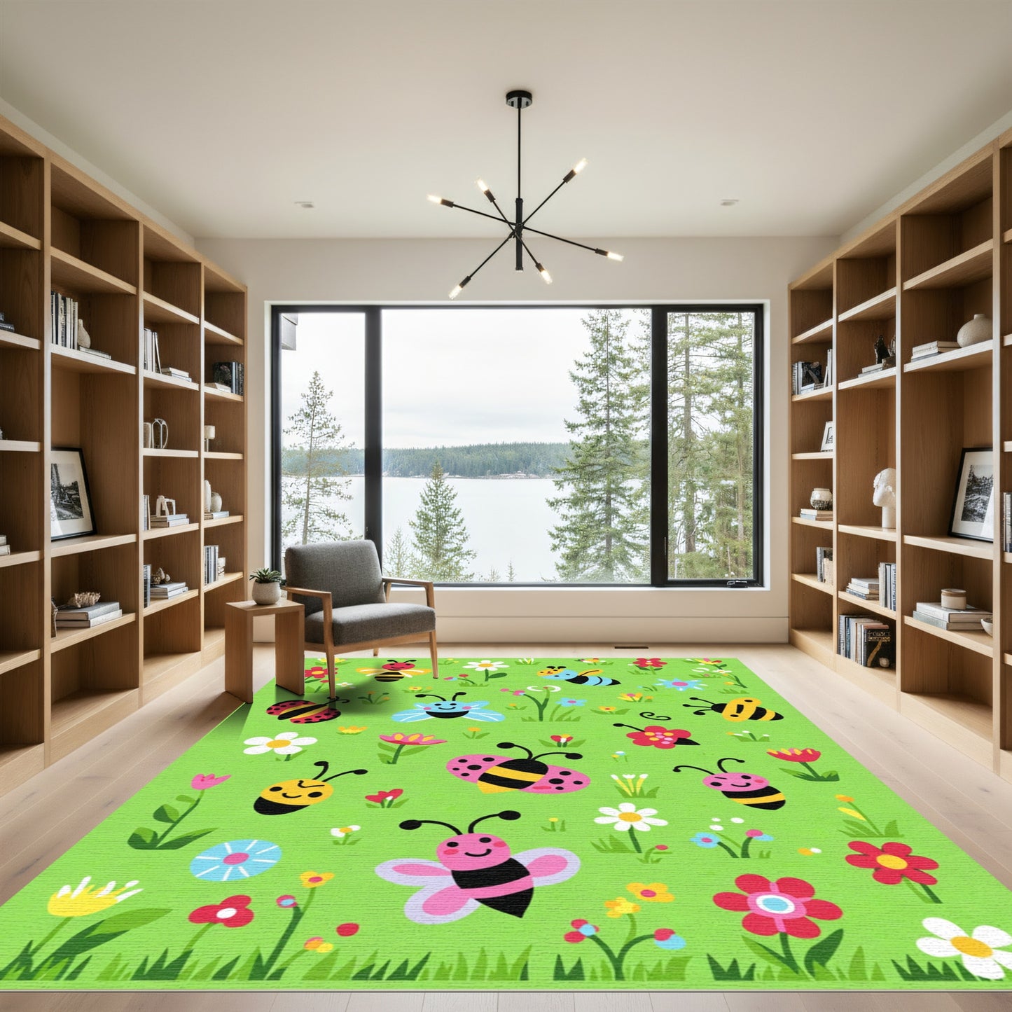 Whimsical Garden Bugs Flowers Meadow Rug