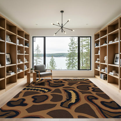 Earthy Brown Abstract Organic Shapes Rug