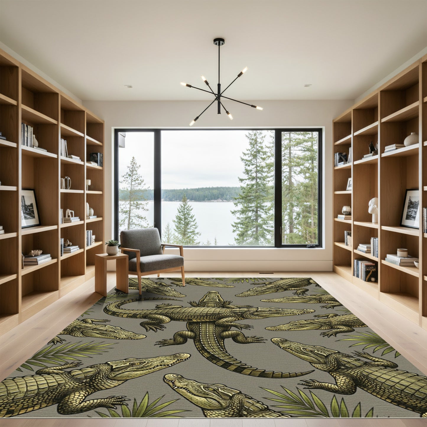 Olive Crocodile Reptile Jungle Art Rug
