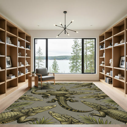 Olive Crocodile Reptile Jungle Art Rug