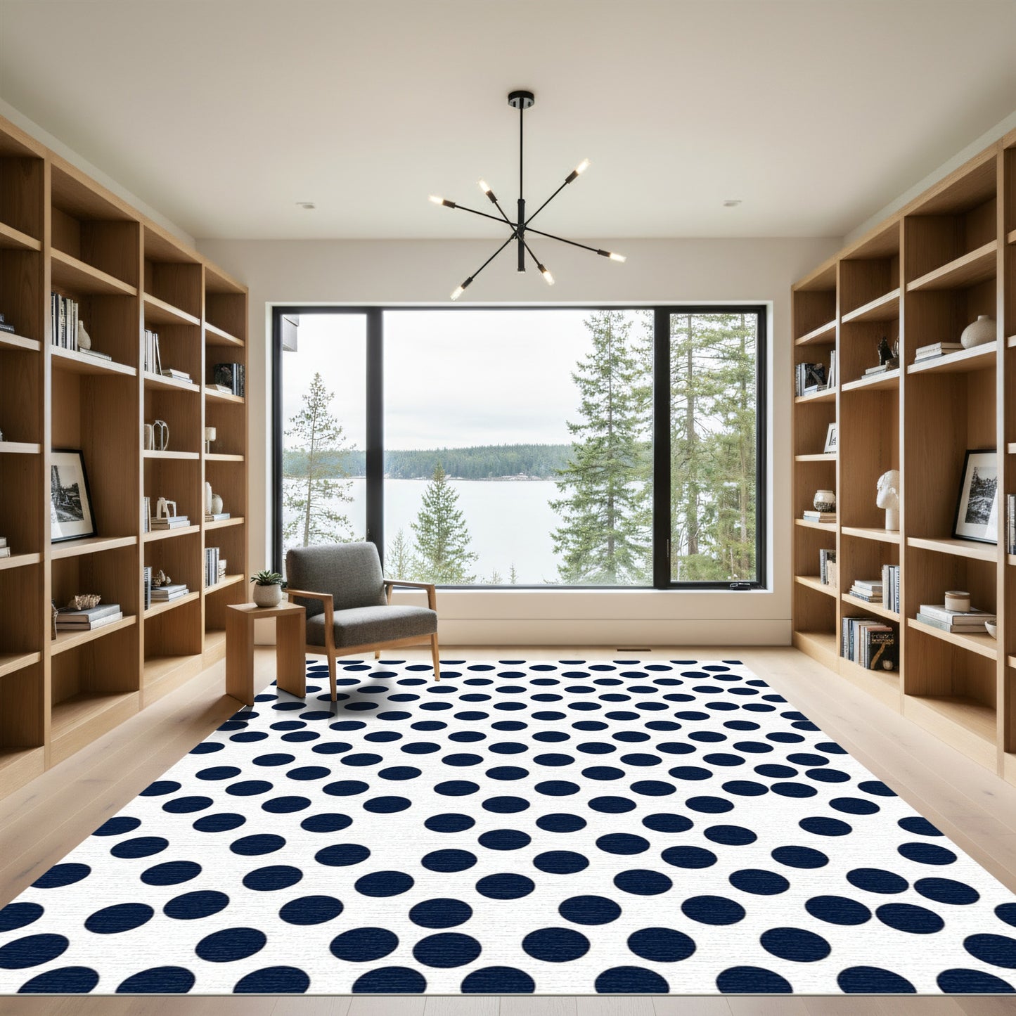 Classic Navy Blue Polka Dot Rug