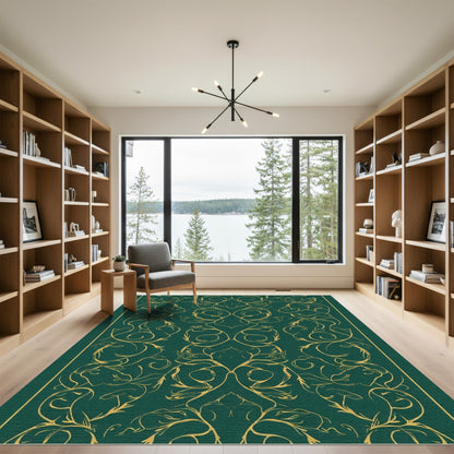 Emerald Gold Baroque Vine Symmetry Rug
