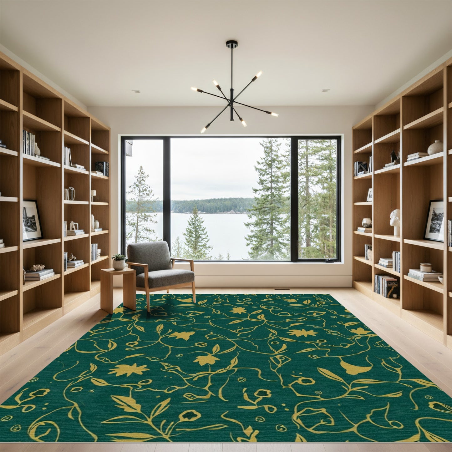 Deep Teal Vintage Floral Scroll Rug