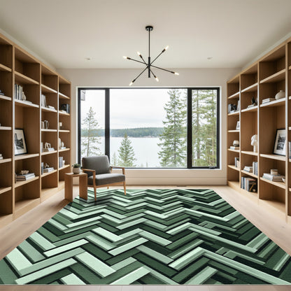 Herringbone Emerald Gradient Slat Rug