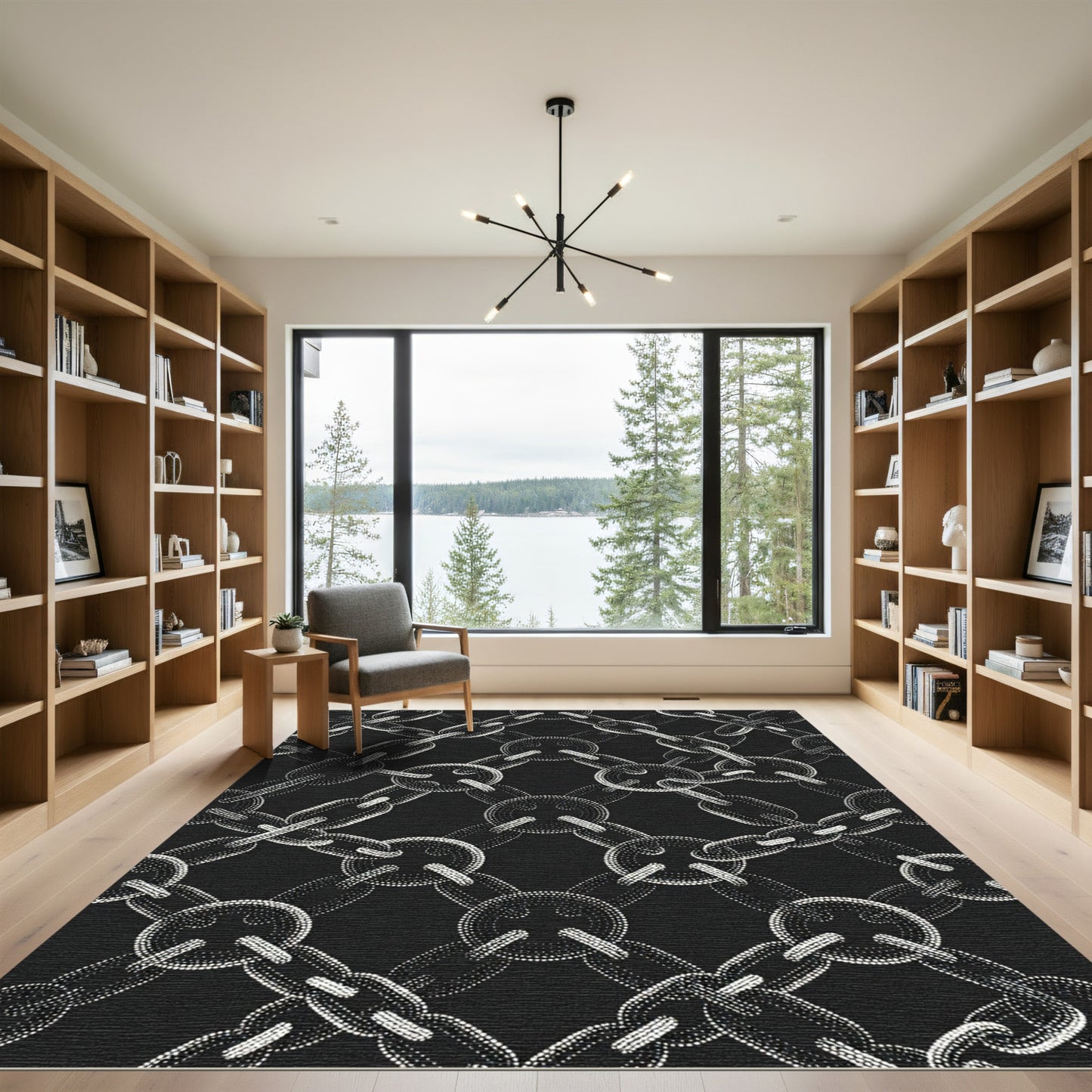 Black White Dotted Chain Link Rug