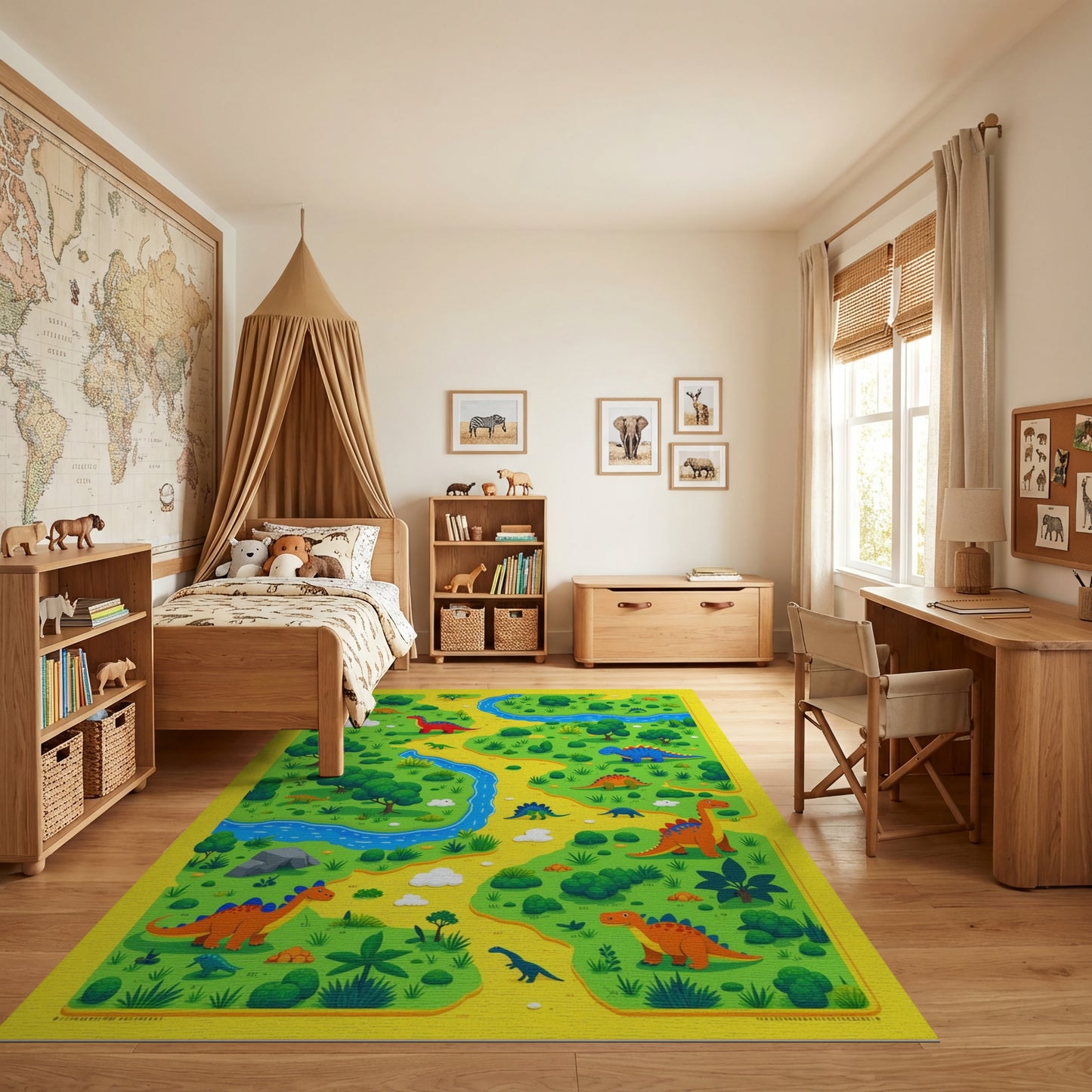 Whimsical Dinosaur Jungle River Rug