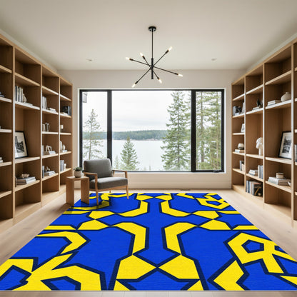Bold Blue Yellow Geometric Interlocking Rug