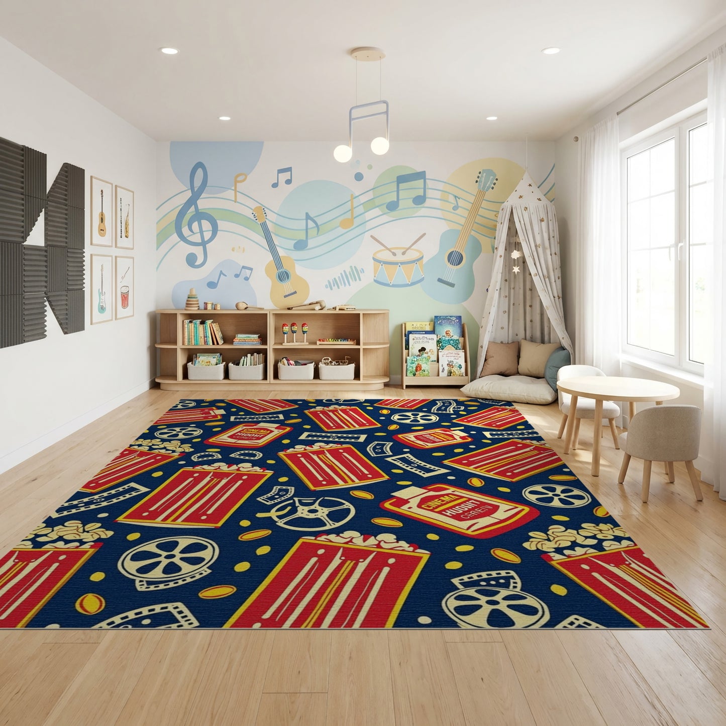 Retro Red Popcorn Film Reels Rug