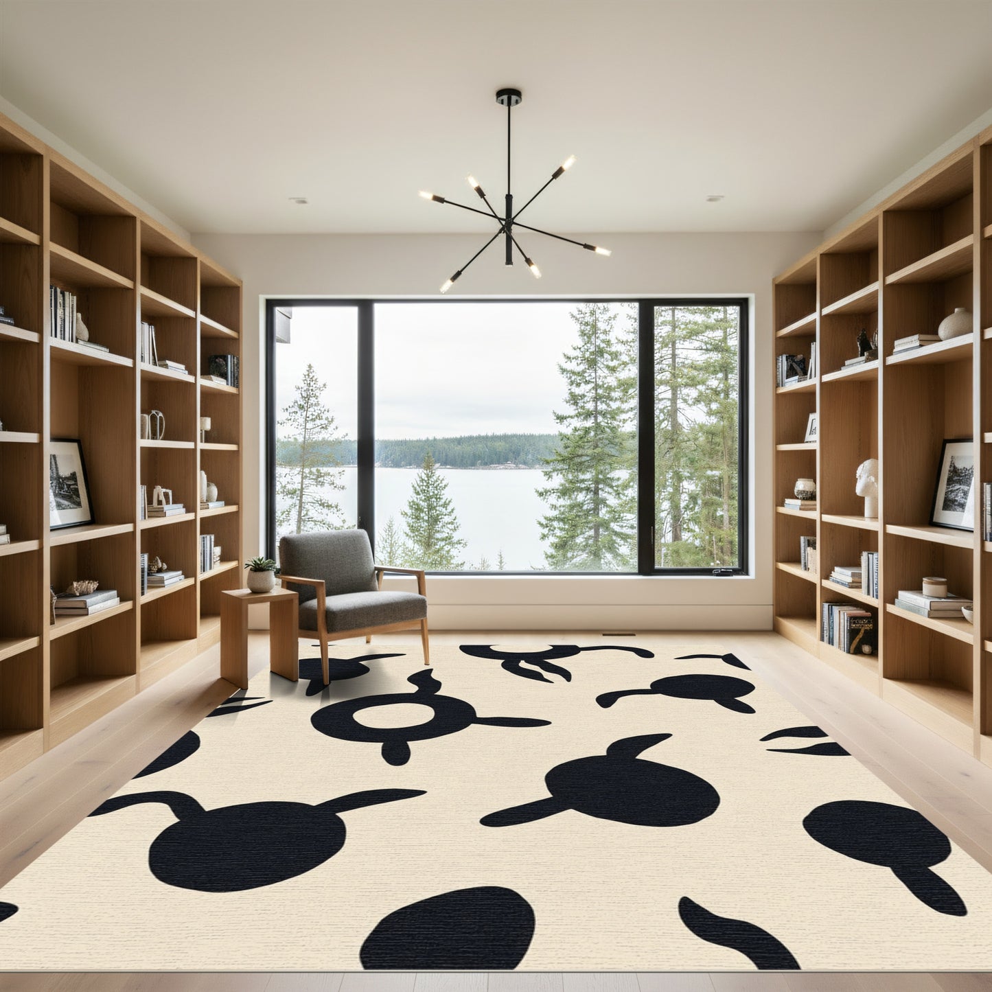 Abstract Black Organic Shapes Rug