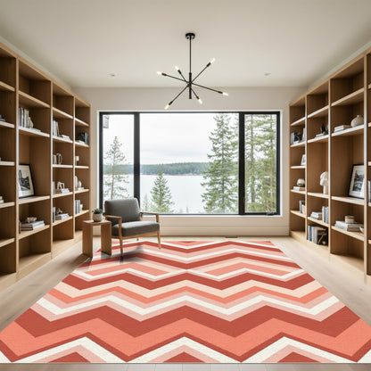 Coral Chevron Stripes Gradient Rug