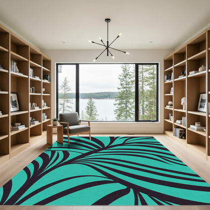 Aqua Black Art Deco Swirl Rug