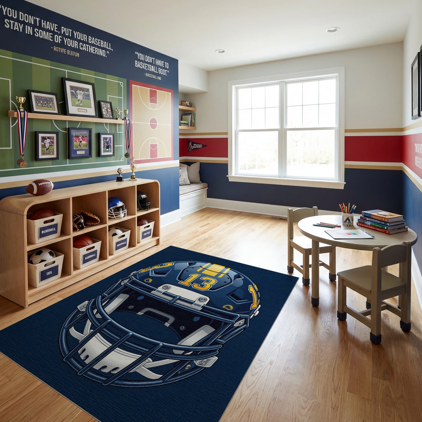 Bold Navy Gold Striped Helmet 13 Rug