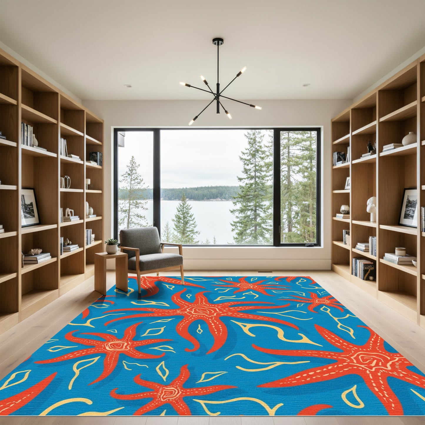 Azure Orange Starfish Swirls Rug