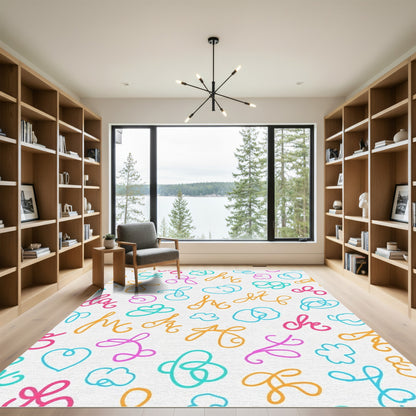 Whimsical Script Shapes Bright Mix Rug