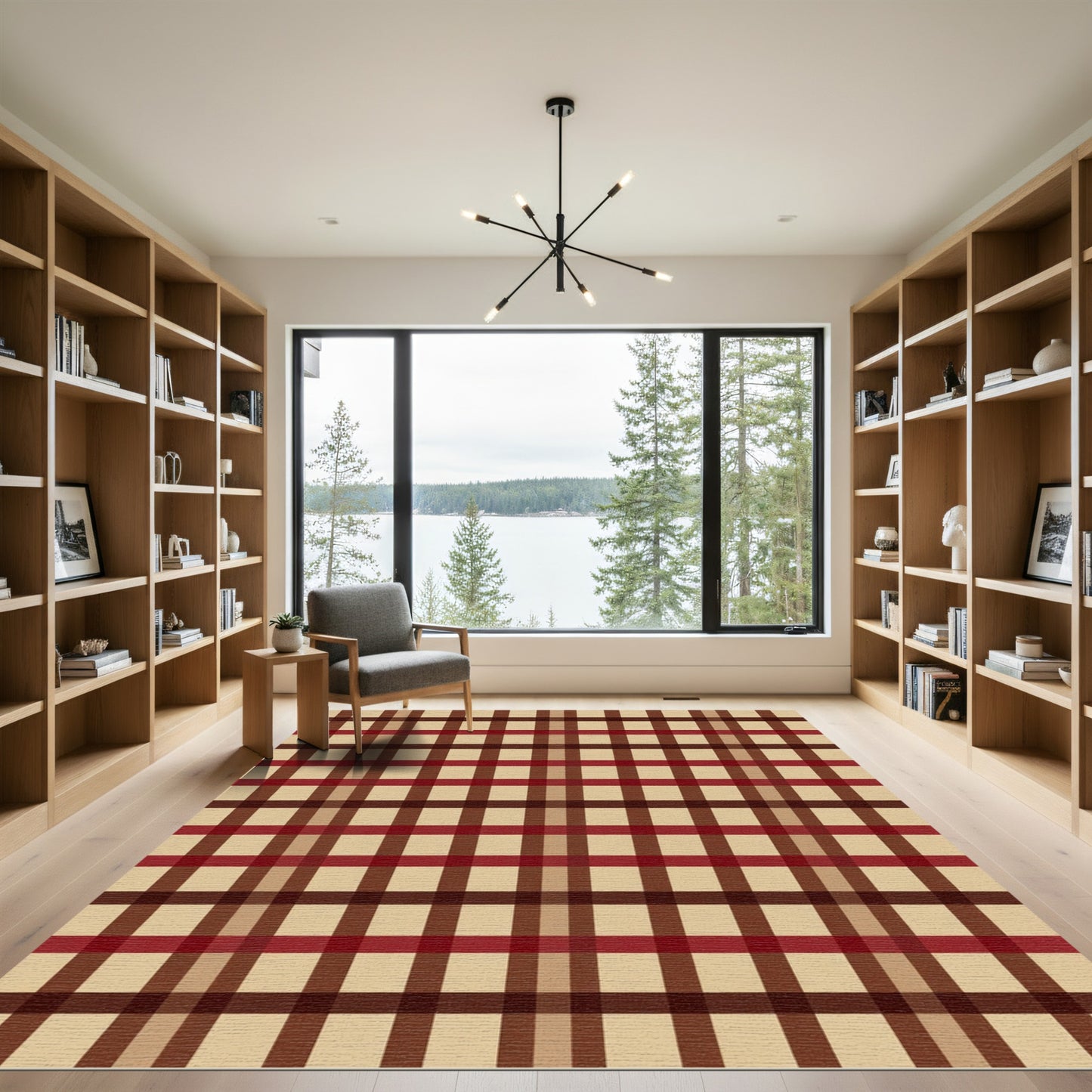 Rustic Red Brown Plaid Checkered Rug