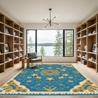 Golden Turtle Blue Medallion Floral Rug
