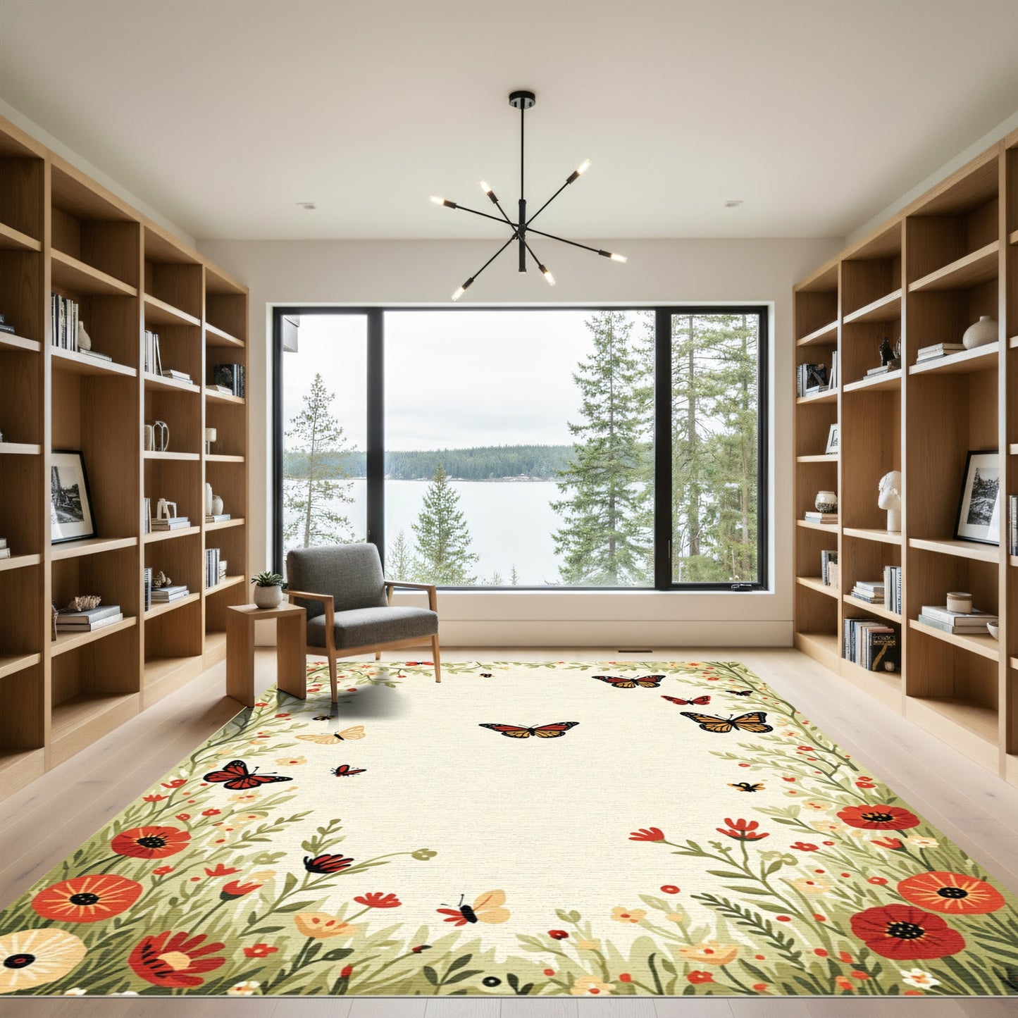 Whimsical Golden Butterfly Garden Rug