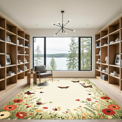Whimsical Golden Butterfly Garden Rug