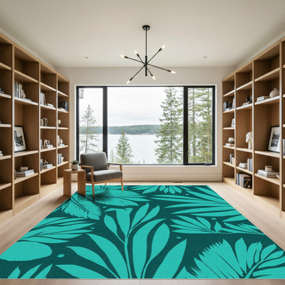 Teal Tropical Foliage Seamless Pattern Rug